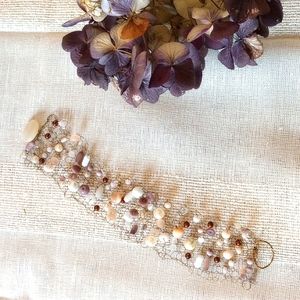 Handmade Artisan Design Wire, Pearl and Beaded Bracelet
